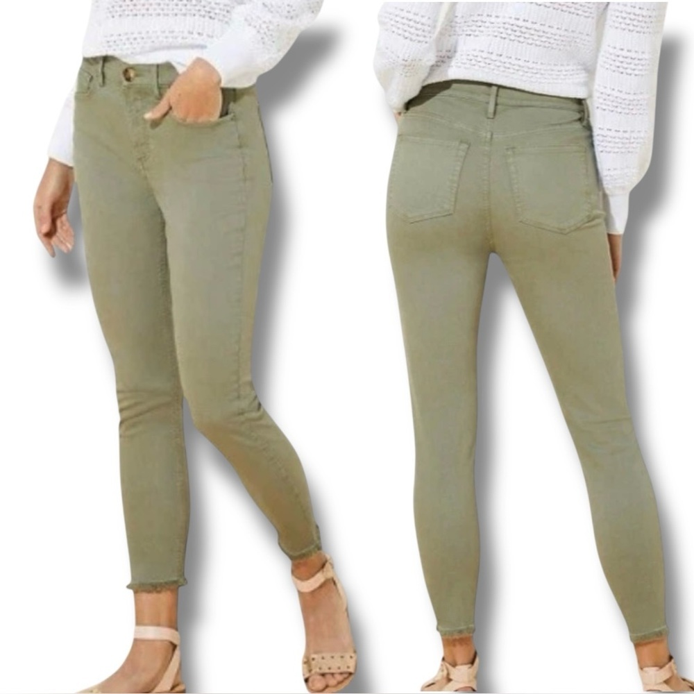 LOFT 28/6 Frayed Hem High Rise Skinny Crop Jeans Garden Green Cotton-Elastane